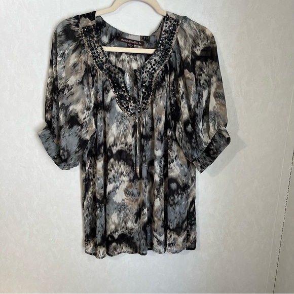 Sienna Rose Embellished Gray and Black Top Neckline Embellished with Beads - Picture 1 of 6